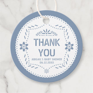 Étiquettes Cadeau Papier bleu foncé picado Merci bébé garçon douche