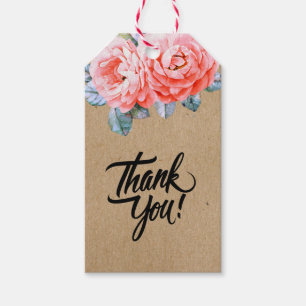 Étiquettes-cadeau Papier Craft Main Fleur Rose Aquarelle Cadeau