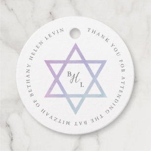 Étiquettes Cadeau Papier de remerciement de Bat Mitzvah à monogramme