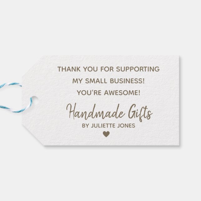 Étiquettes-cadeau Papier Kraft signature cadeau simple fait main (Dos Horizontal)