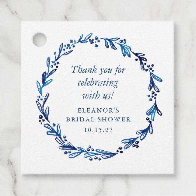 Étiquettes Cadeau Papier Personnalisé Encre Bleue Indigo Botanique F (Devant)