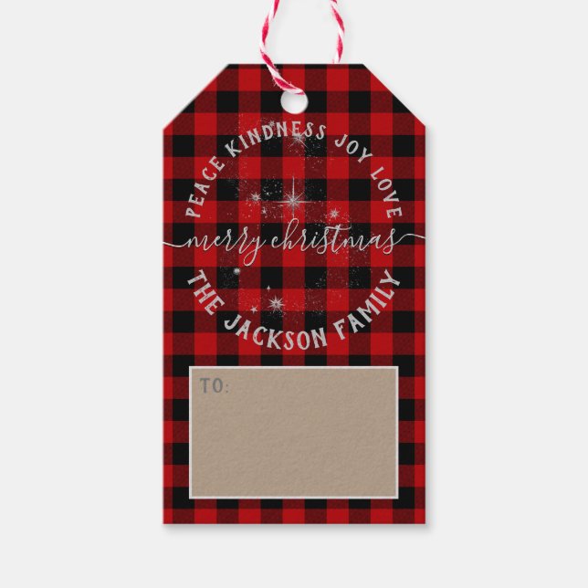 Étiquettes-cadeau Papier Rustique Kraft Rouge Buffalo Plaid Noël (Devant)