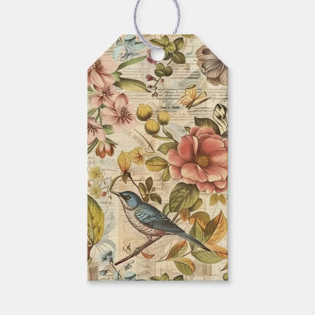 Étiquettes-cadeau Papier scrapbook en collage de fantaisie botanique (Devant)