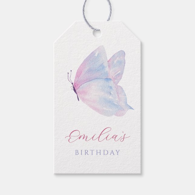 Étiquettes-cadeau Papillon aquarelle (Devant)