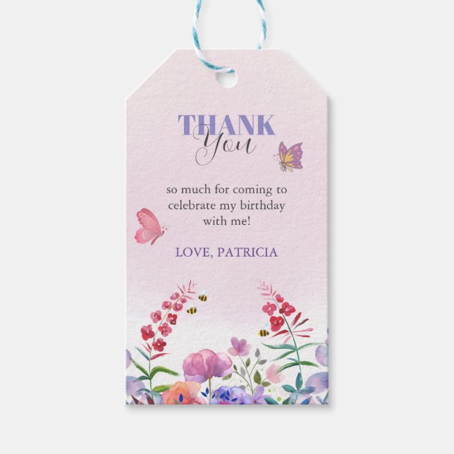 Étiquettes-cadeau Papillon Aquarelle Abeilles Fleur Violette Favori (Devant)