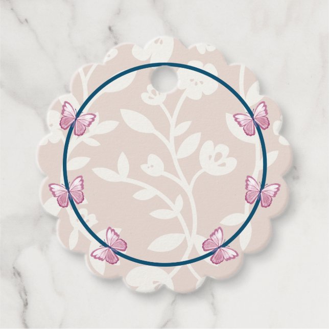 Étiquettes Cadeau papillon bleu marine rose floral (Devant)