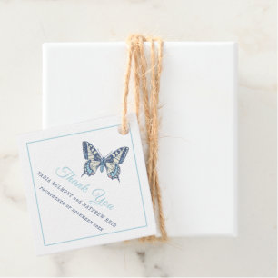 Étiquettes Cadeau Papillon bleu minimal mariage remerciement favori