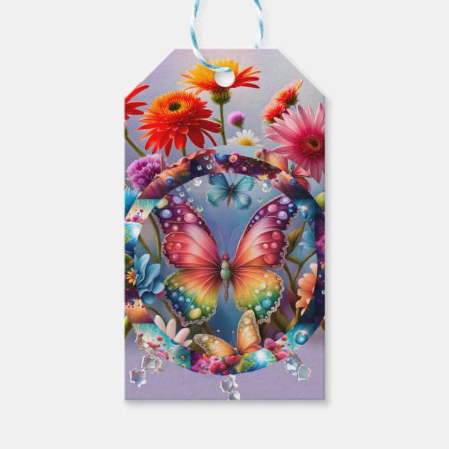 Étiquettes-cadeau Papillon de fleurs (Devant)