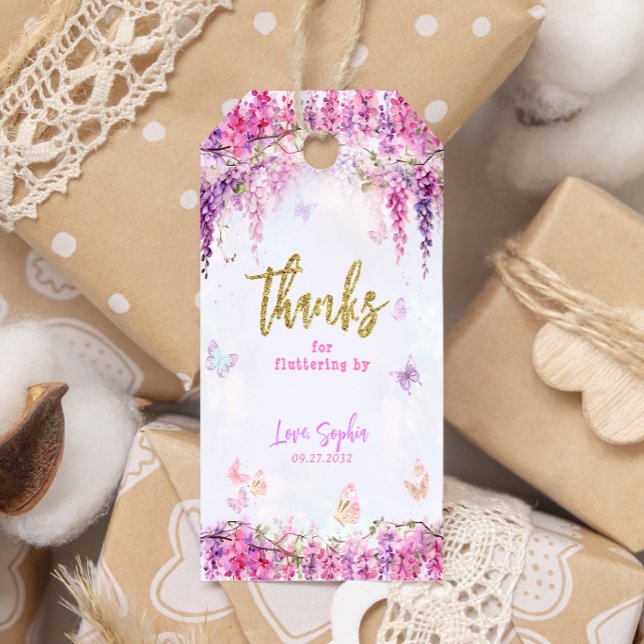 Étiquettes-cadeau Papillon de Parties scintillant de la glycine flor (Créateur téléchargé)
