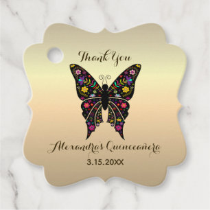 Étiquettes Cadeau Papillon de remerciement Or Quinceanera