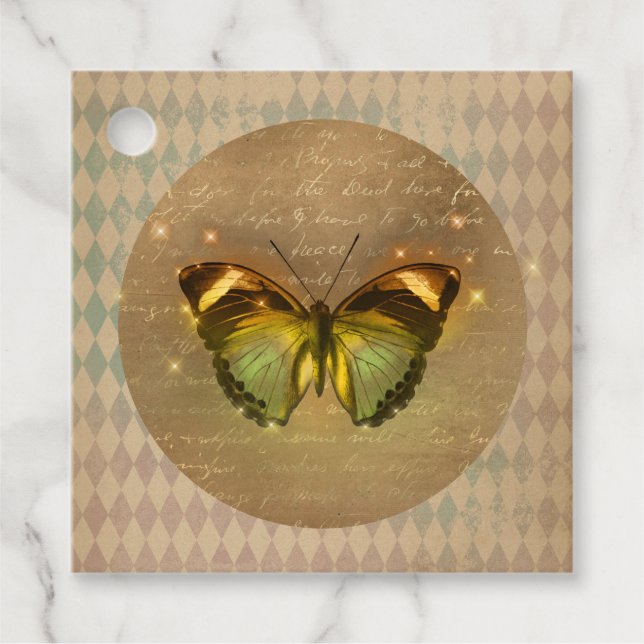 Étiquettes Cadeau Papillon enchâssé vintage (Devant)