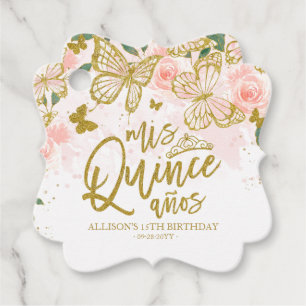 Étiquettes Cadeau Papillon Floral Rose Pâle Faveur de Fête Quinceane