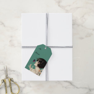 Étiquettes-cadeau Papillon Lady Art Déco vintage Joli Fleurs