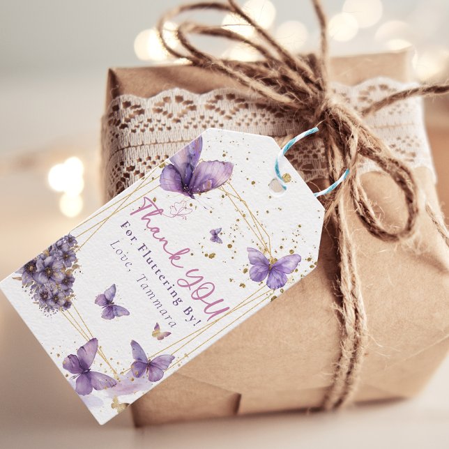 Étiquettes-cadeau Papillon Merci Voltigeant Fille Violet (Créateur téléchargé)