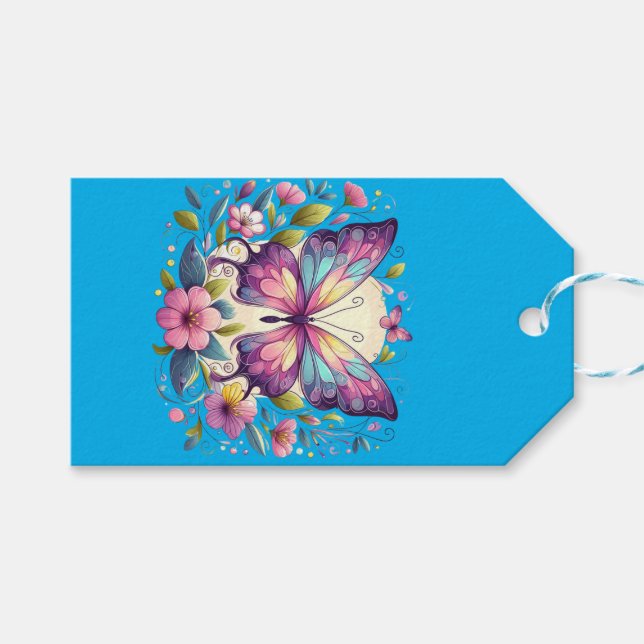 Étiquettes-cadeau Papillon mignon et coloré (Devant (Horizontal))