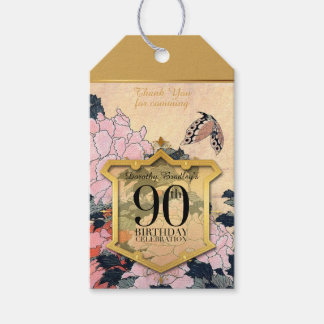 Étiquettes-cadeau Papillon Peonies 90e anniversaire Merci GTag