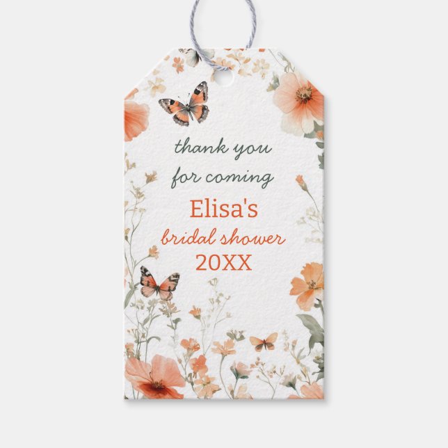 Étiquettes-cadeau Papillon Prairie Aquarelle Fête de Mariage Personn (Devant)