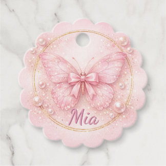 Étiquettes Cadeau Papillon Rose 1er Anniversaire Merci Scallopé 