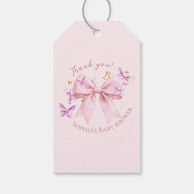 Étiquettes-cadeau Papillon Rose Bébé Fille  (Dos)