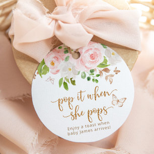 Étiquettes Cadeau Papillon rose blush Pop ça quand elle éclate