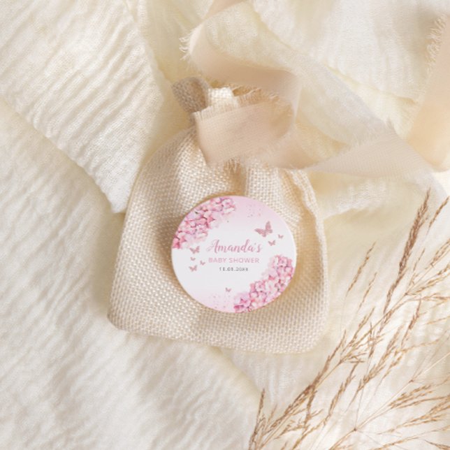 Étiquettes Cadeau Papillon rose floral fille Baby shower Merci (Créateur téléchargé)
