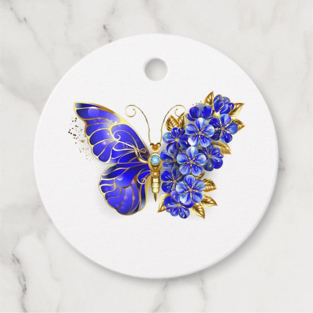 Étiquettes Cadeau Papillon Saphir Fleur (Devant)
