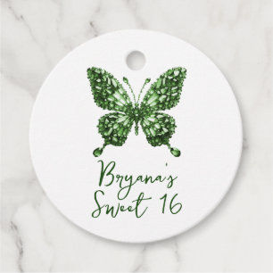 Étiquettes Cadeau Papillon vert cristal d'émeraude pierre de naissan