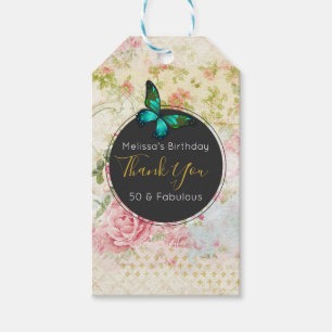 Étiquettes-cadeau Papillon vert sur chic Vintage Collage Merci