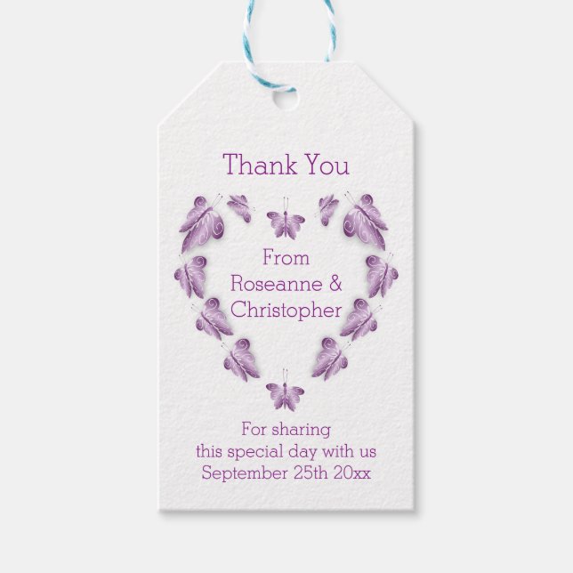 Étiquettes-cadeau Papillons de couleur violet Mariage de design (Devant)