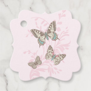 Étiquettes Cadeau Papillons dessinant mariage rose graphique cadeau