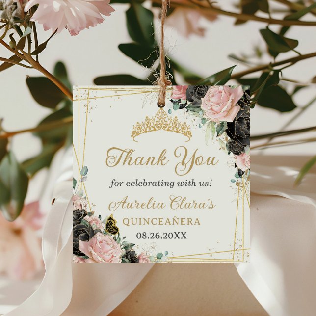 Étiquettes Cadeau Papillons d'or rose noire Princess Crown (Créateur téléchargé)