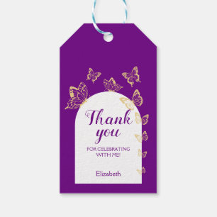 Étiquettes-cadeau Papillons d'or violet moderne Fabuleux anniversair