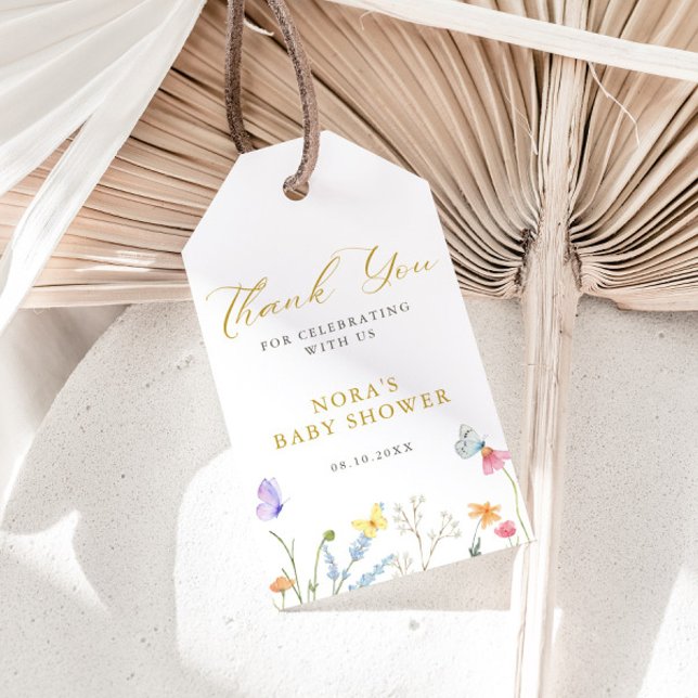 Étiquettes-cadeau Papillons enchantés Baby shower frontalier floral (Créateur téléchargé)