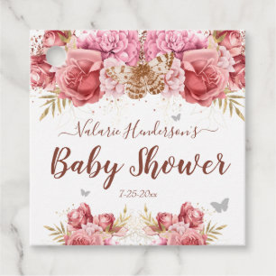 Étiquettes Cadeau Papillons floraux Baby shower rose