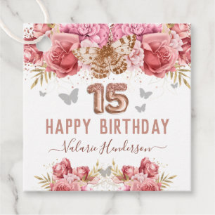 Étiquettes Cadeau Papillons floraux rose heureux 15e anniversaire Fa
