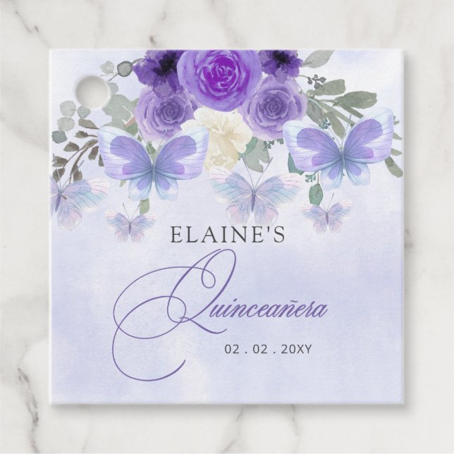 Étiquettes Cadeau Papillons Lilac Floral Russe Quinceanera (Devant)