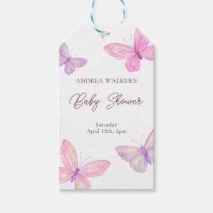 Étiquettes-cadeau Papillons Pastel Baby shower rose violet