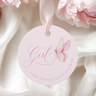 Étiquettes Cadeau Papillons rose Fille Baby shower Favoriser Tags
