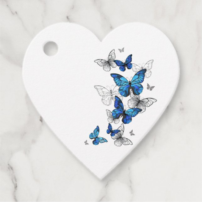 Étiquettes Cadeau Papillons volants bleus Morpho (Devant)