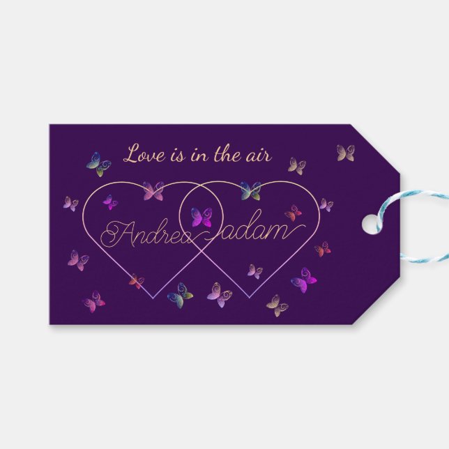 Étiquettes-cadeau papillons volants modernes cœur (Devant (Horizontal))