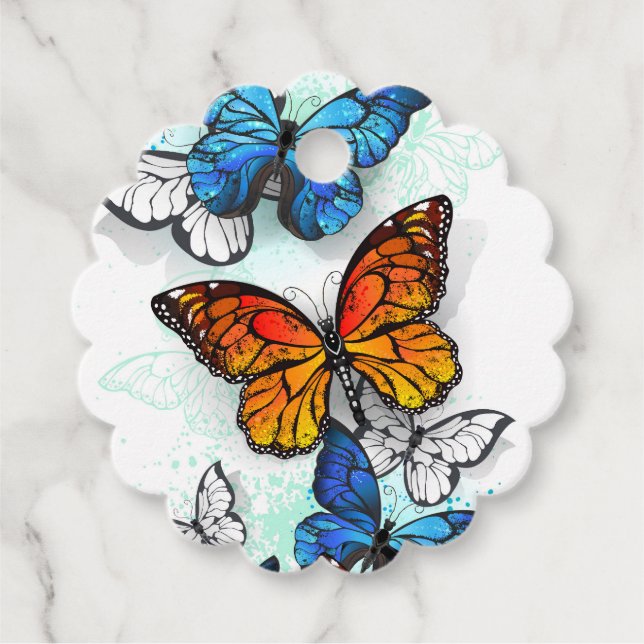 Étiquettes Cadeau Papillons volants Morpho et Monarch (Devant)