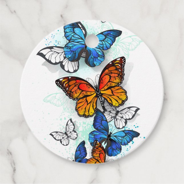 Étiquettes Cadeau Papillons volants Morpho et Monarch (Devant)