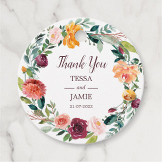 Étiquettes Cadeau Paprika Bourgogne Floral Wedding Favor Tags
