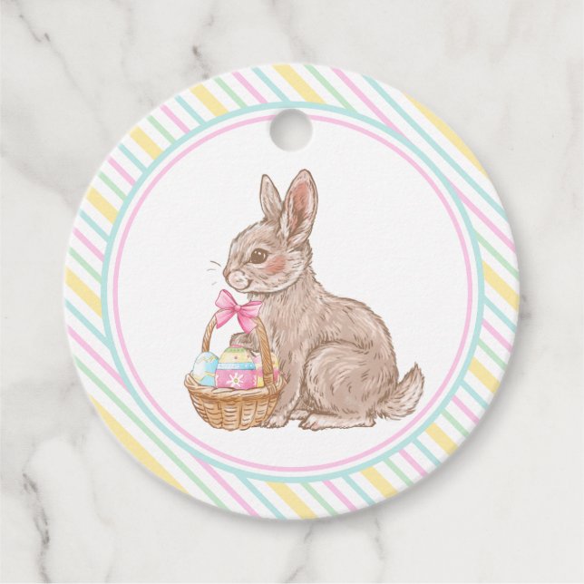 Étiquettes Cadeau Pâques Bunny Pastel Stripe (Devant)