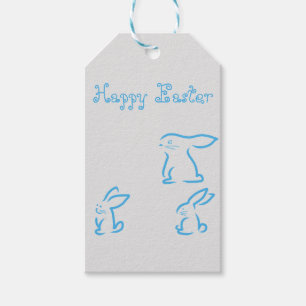 Étiquettes-cadeau Pâques Joyeuses Parfaites, Lapin Bleu