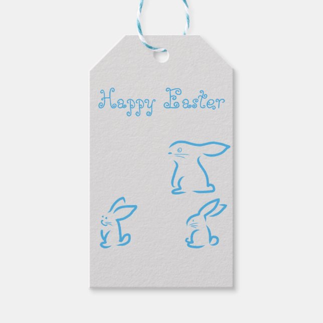 Étiquettes-cadeau Pâques Joyeuses Parfaites, Lapin Bleu (Devant)