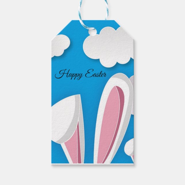 Étiquettes-cadeau Pâques Joyeuses Parfaites, Oreilles De Lapin (Devant)