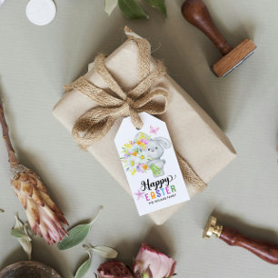 Étiquettes-cadeau Pâques mignonne lapin Aquarelle Fleurs de printemp