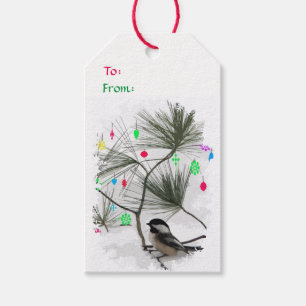Étiquettes-cadeau Paquet d'arbre de Noël d'oiseau de Chickadee
