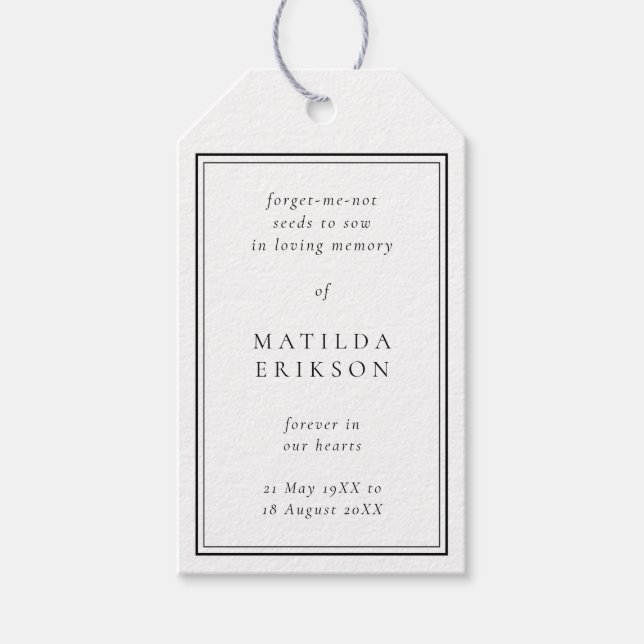 Étiquettes-cadeau Paquet de semences Memorial | Élégant cadeau de fa (Devant)